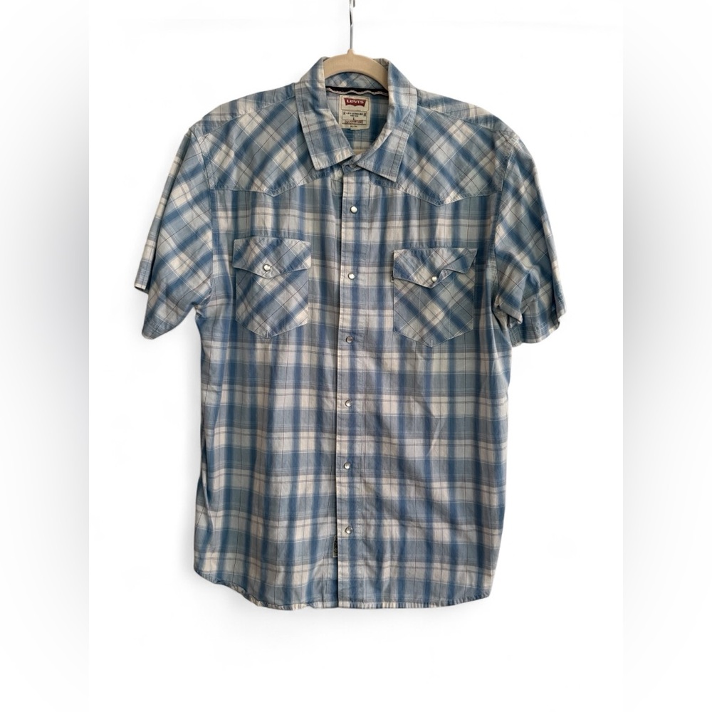 Levi's Men's Light Blue Plaid Button Down Shirt